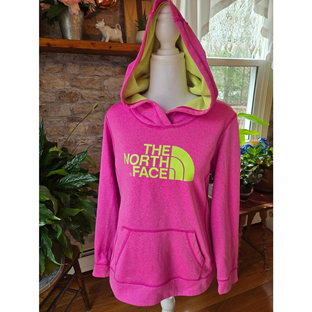 The North Face Hot Pink Hoodie with Lime Logo and Lined Hood
